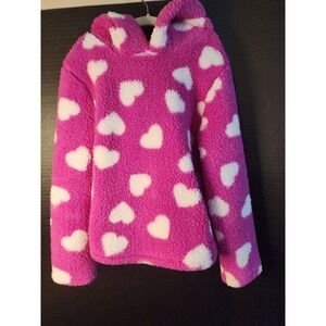 Harper Canyon Girls Cozy Faux Shearling Fleece Hoodie White Pink /w Hearts Sz 5